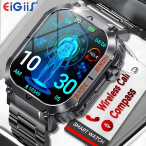 5ATM Waterproof Men Military Watch Heart Rate Blood Pressure Blood Oxygen 2.02'' TFT HD